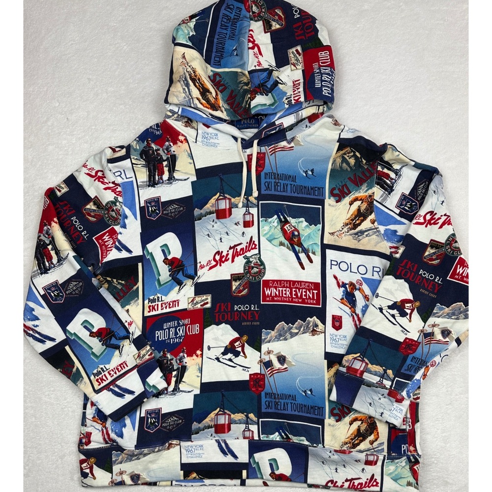 Polo Ralph Lauren Men's XXL Vintage RL Ski Poster All-Over Print Fleece Hoodie